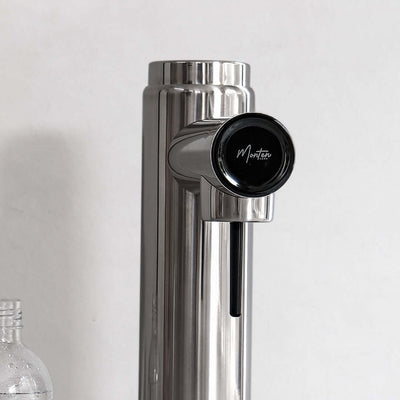 Side View of a Polished Steel Soda Maker